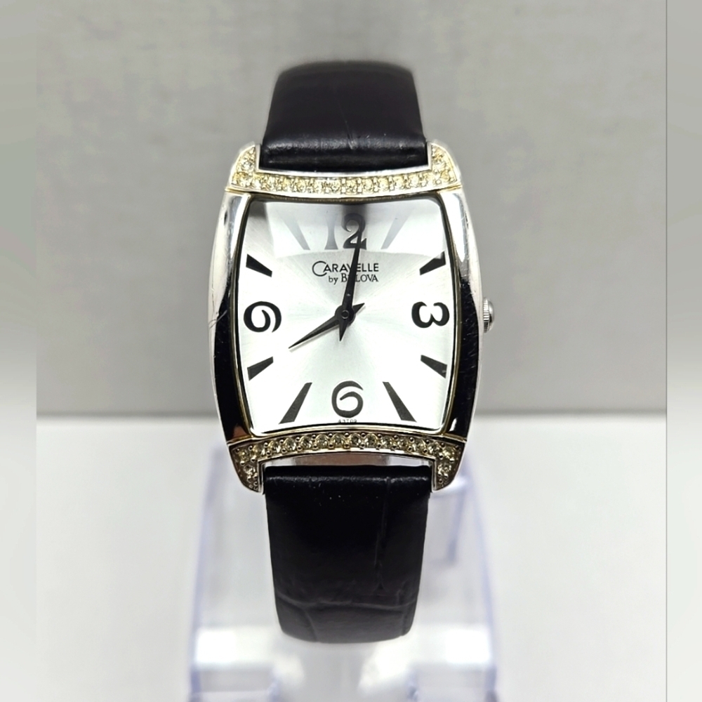 Caravelle by Bulova Womens Watch Diamond Bezel Leather Strap New Battery